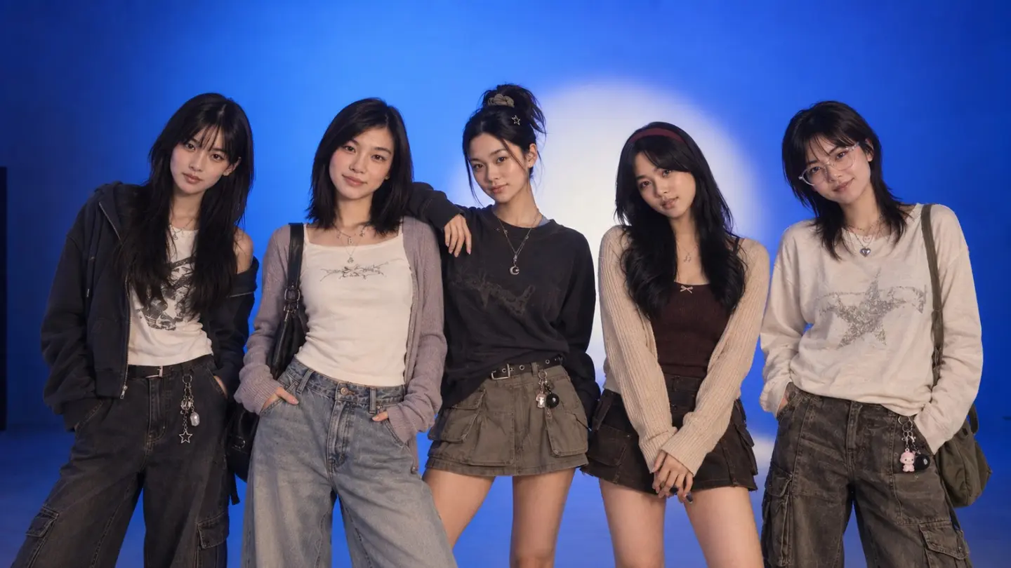 The five members of Limaraya together against a blue studio backdrop